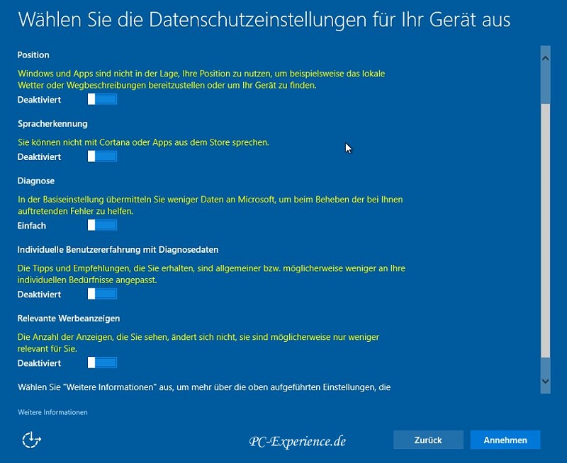 Datenschutz-Optionen