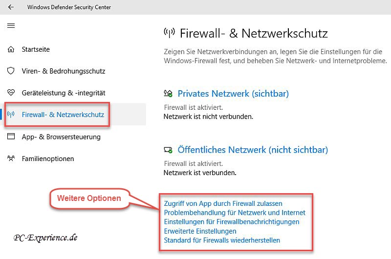 Einstellungen für die Firewall