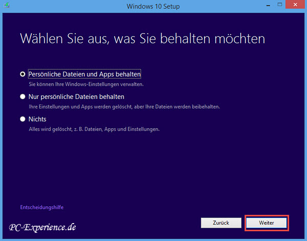 Windows 10 Upgrade mit Medium 5