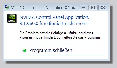 Nvidia Systemsteuerung Fehlermeldung
