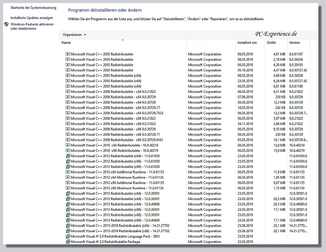 Microsoft Visual C++ Übersicht im System